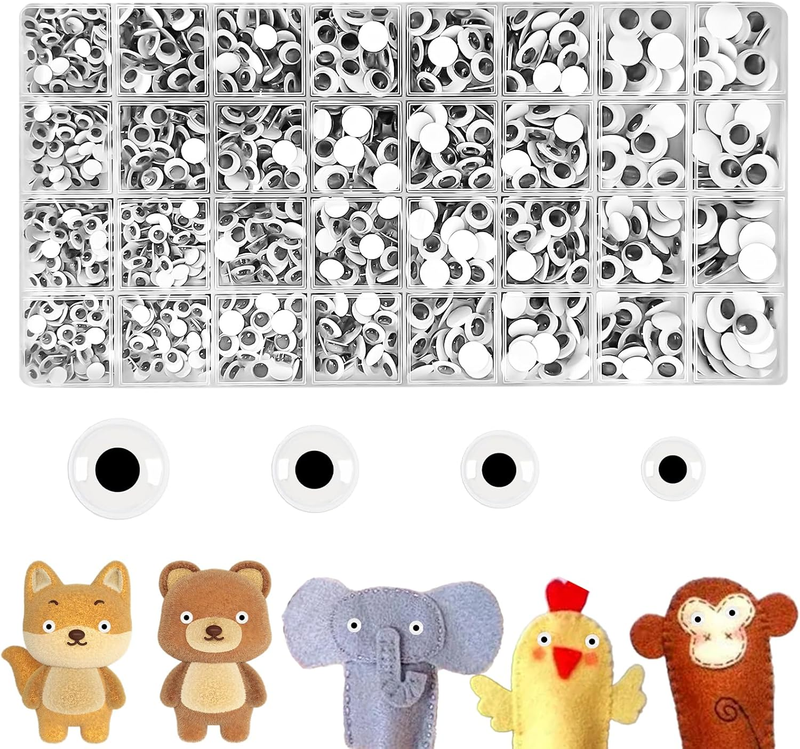 Googly Eyes, 1500 Pcs Googly Eyes Self Adhesive, 6mm 8mm 10mm 12mm Black Wiggle