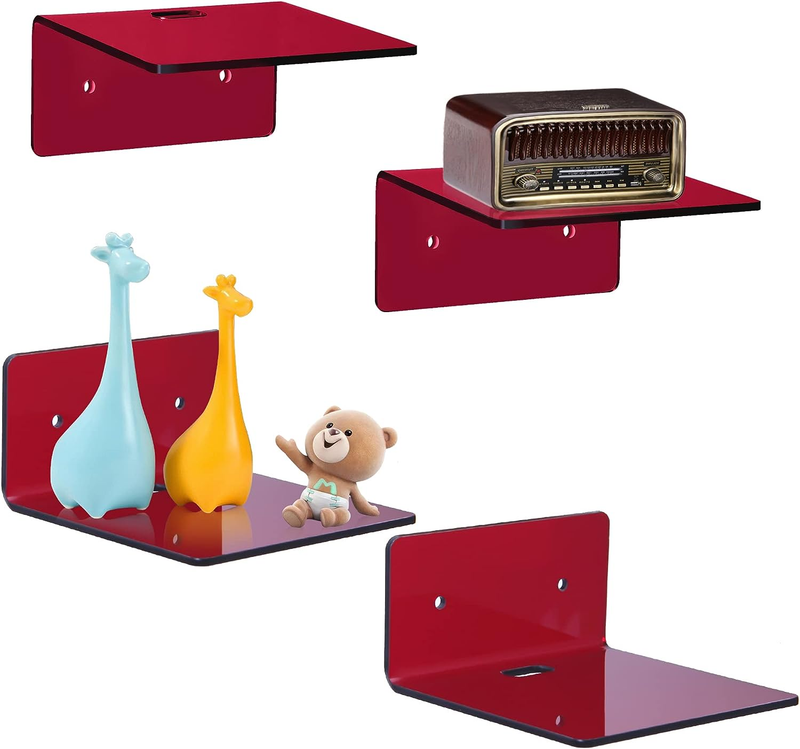 Bolidery 4 Pack Small Acrylic Floating Shelves, 4'' Acrylic Wall Shelves Display