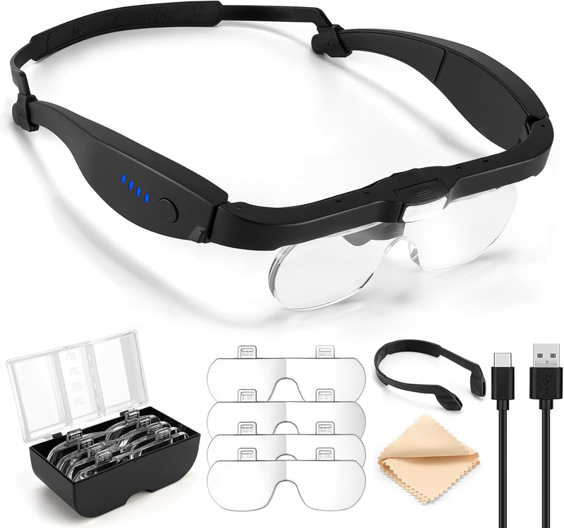 Rechargeable Magnifying Glasses with Light, 1.5X to 5X HD Lenses | 4 Detachable