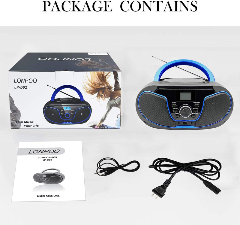 LONPOO Stereo CD Boombox Portable Bluetooth Digital Tuner FM Radio CD Player