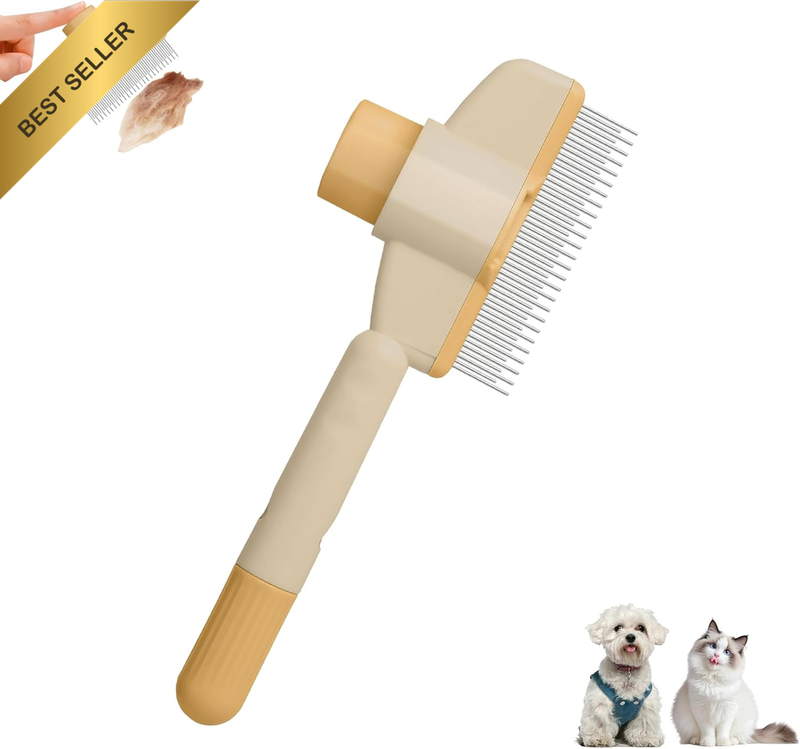 Pet Hair Removal Comb Flea Comb, Cat Grooming Brush, One-Click Release Button Se