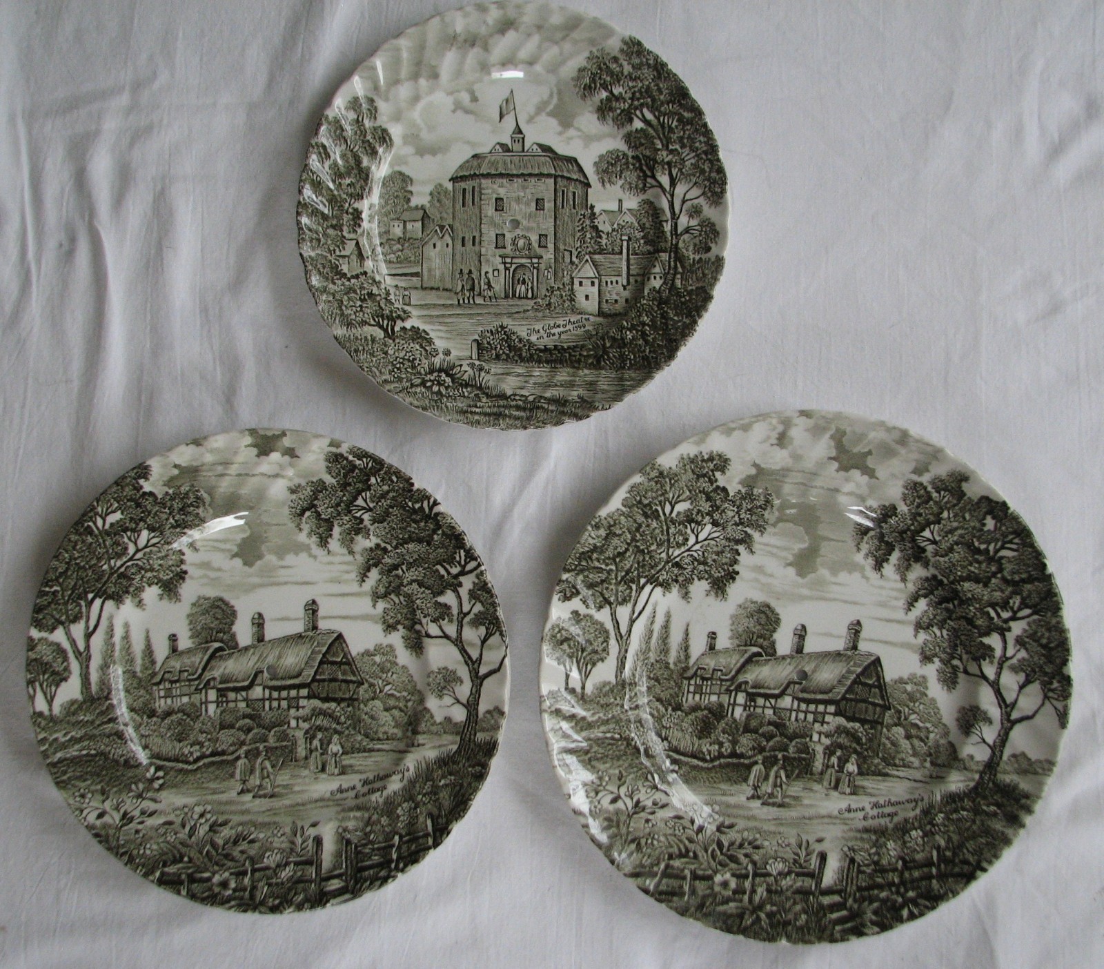 green transferware 3 tier TIDBIT TRAY server SHAKESPEARE Royal Essex ironstone