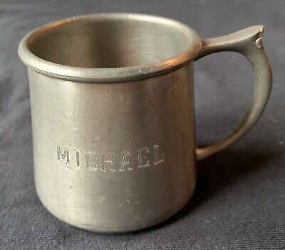 ''MICHAEL'' Engraved Childs Kids 2 1/2'' PEWTER MUG Baby Cup Connecticut House 