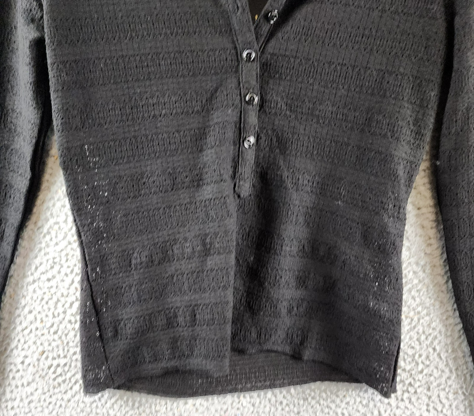 rag & bone Julia Polo Top Women's XS Black Textured Open Knit Collared Pullover - Picture 3 of 14