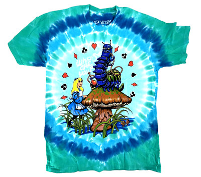 Alice and Caterpillar Tie Dye Liquid Blue Fantasy T-Shirt Size Medium