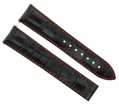 LEATHER STRAP BAND FOR 22/18MM OMEGA SEAMASTER PLANET OCEAN BLACK RED STITCH