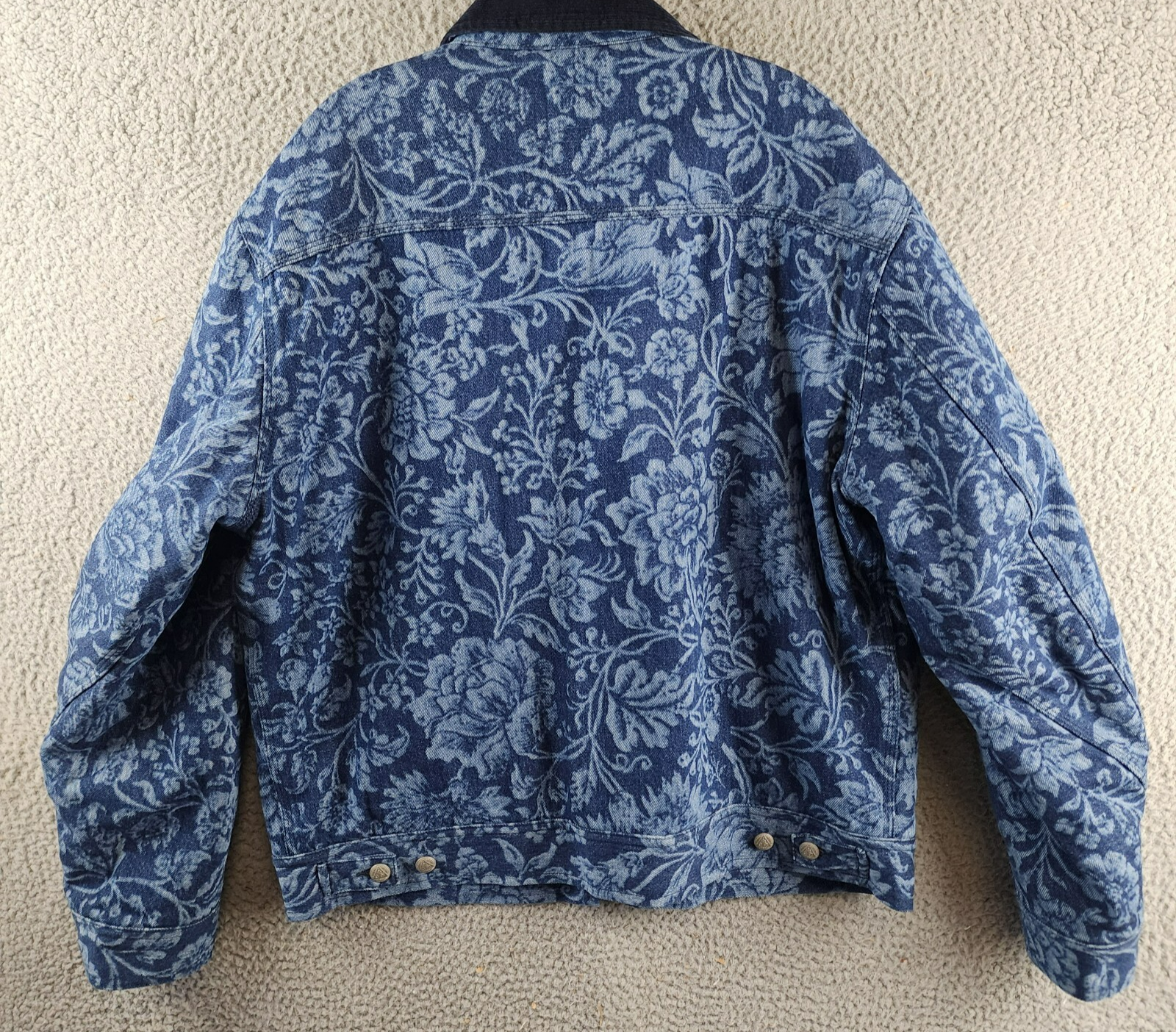 Roy Roger's x Dave's New York Zip Front Lasered Denim Jacket Men's L Blue Floral - Picture 14 of 16