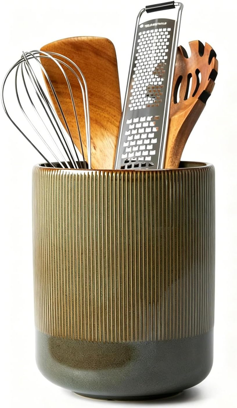 Large Kitchen Utensils Holder, Ceramic Utensil Organizer for Countertop, Modern