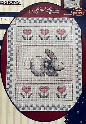 Garden Bunny Banner Counted Cross Stitch Kit Alma Lynne Designs Embossed