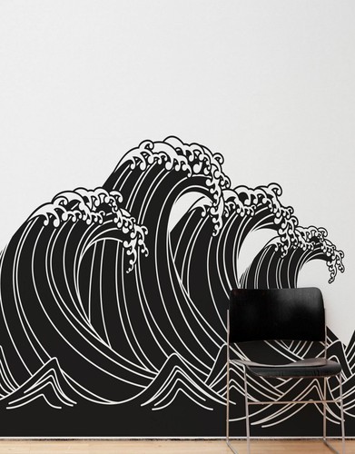 Japanese Typhoon Wave Abstract Wall Decal Sticker. Hokusai Great Wave. #6110