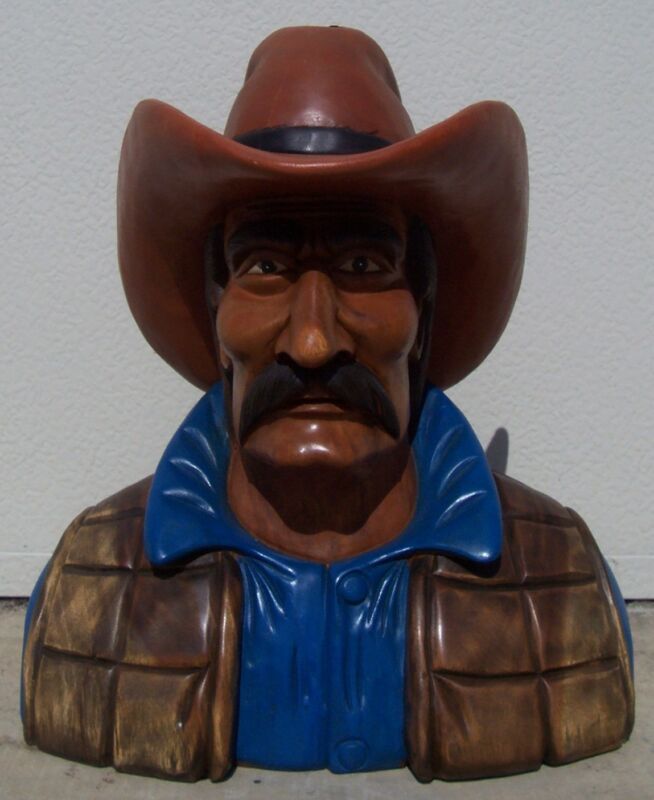 Cowboy Bust, Hand Carved Wood, 20" Tall, Sns113