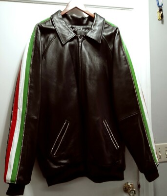 Mens Black Leather Classic Bomber Jacket Italia Rhinestones Hardcore Italian 52