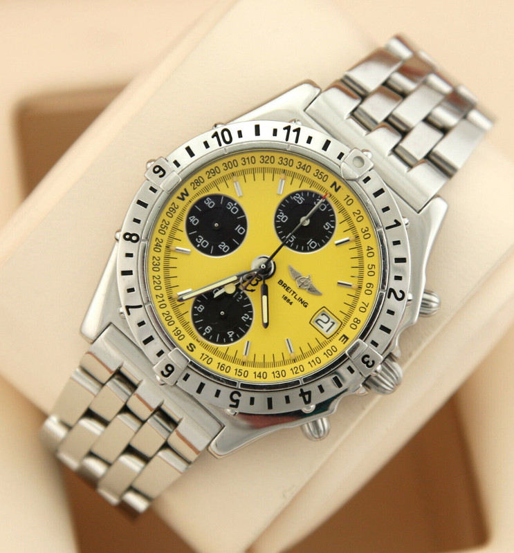 Breitling Chronomat Longitude Gmt Automatik Chronograph Gelb A20048 Box Papiere