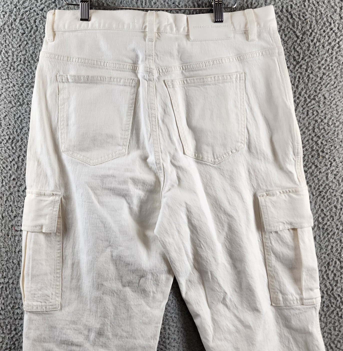 REBECCA MINKOFF Relaxed Cargo Pants Women's 29 Alabaster Zip & Button Closure - Picture 7 of 16