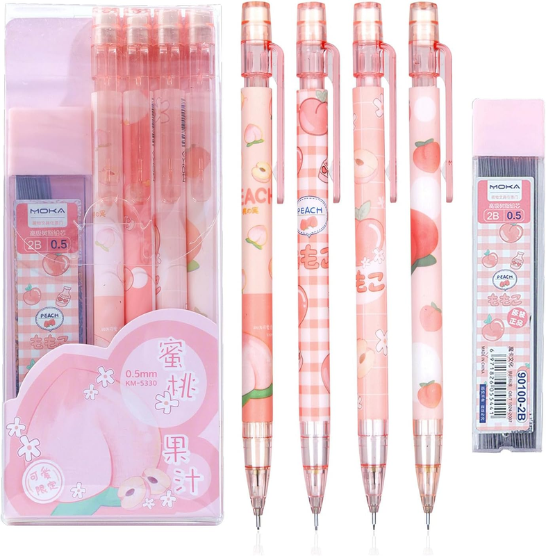 Set Include 4 Pcs 0.5mm Kawaii Mechanical Pencils With 1