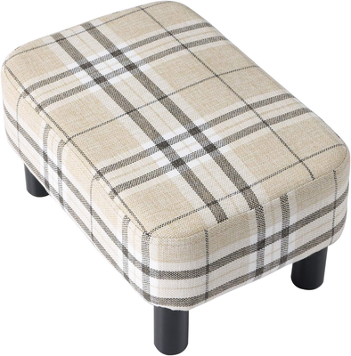IBUYKE 16.54 Small Footstool Linen Fabric Pouf with Padded Seat