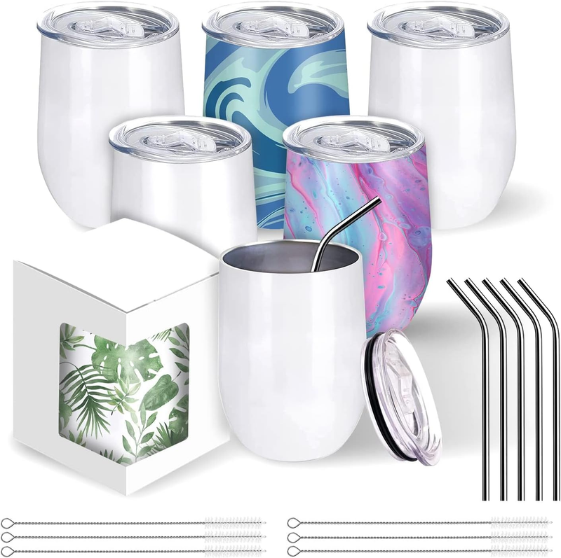 Double-Wall Insulated Sublimation Tumblers 12Oz - 6-Pack Stainless Steel Cups wi