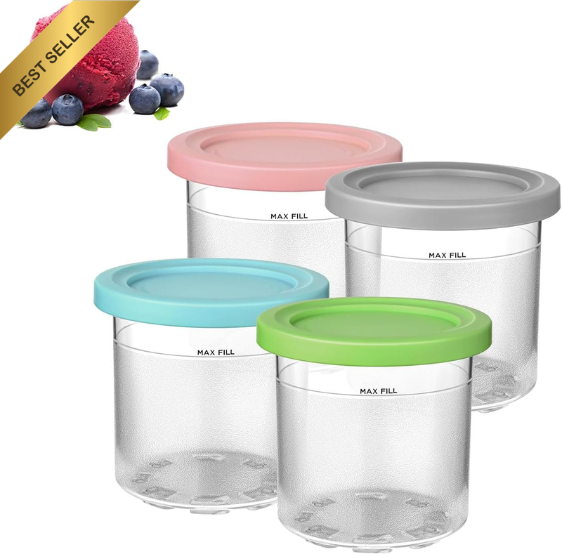 Containers Replacement for Ninja Creami Pints and Lids 4 Pack,16Oz Cups Compatib