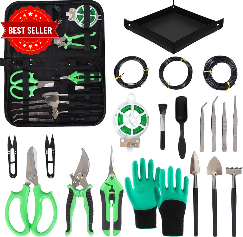 Bonsai Tools Kit 22 Pcs Garden Tools Set for Beginner, Gardening Gift for Women