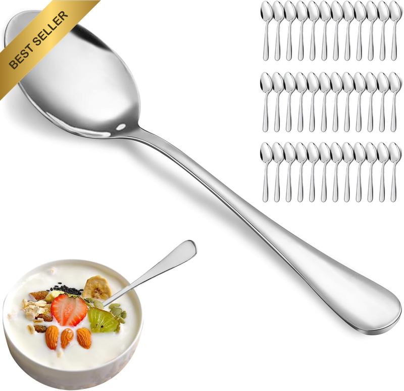 Teaspoon Set, 36 Piece 6.6" Spoons Silverware, Premium Food Grade Stainless Stee