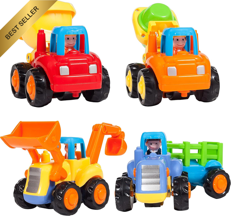 Friction Powered Cars Push and Go Toys Construction Vehicles Set of 4 (Tractor C