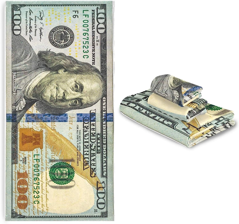 ALAZA 100 Dollar Bill Printed Bath Towel Set Luxury Decorative Set of 3, 1 Bath