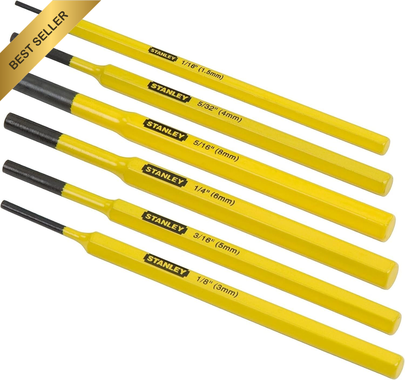 6-Piece Punch Kit: Chrome Vanadium Steel Straight Punches, Black/Yellow