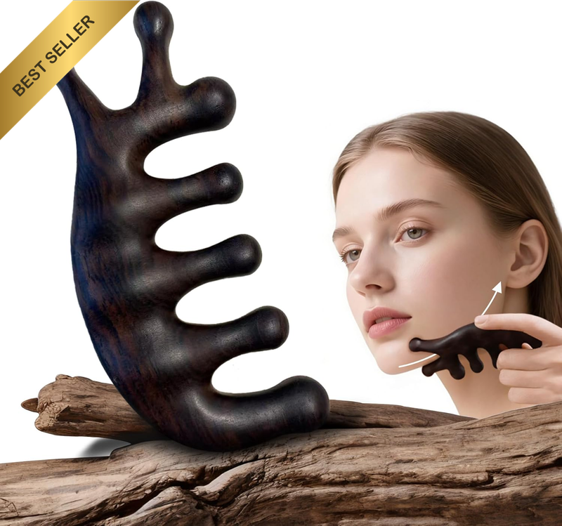 Ebony 5-In-1 Massage Comb & Gua Sha Tool for Scalp, Face, Neck & Body – Natural