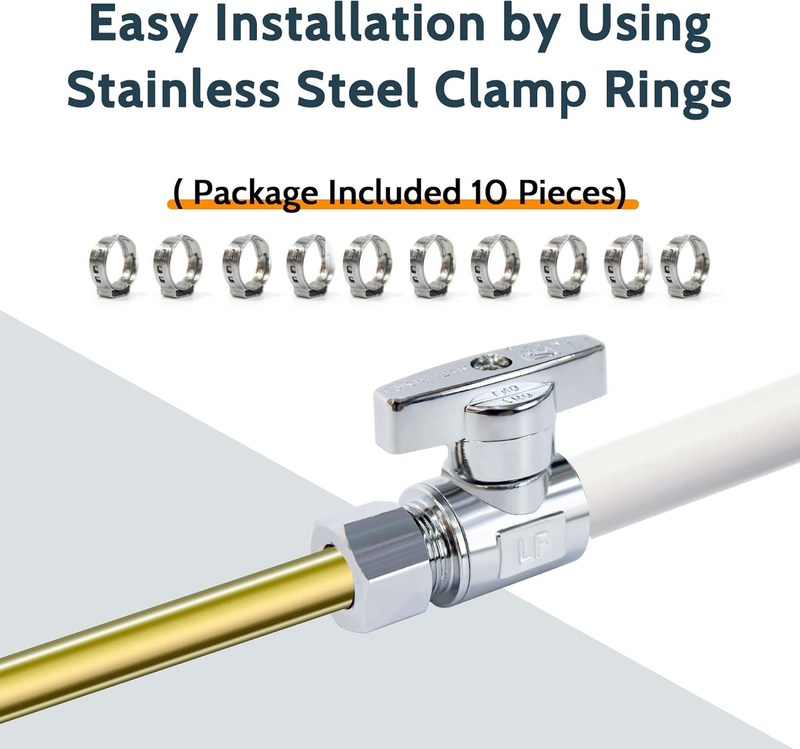 Straight Stop Valve 10 Pack, 1/2" Pex x 3/8" OD Compression Shut Off Valve with