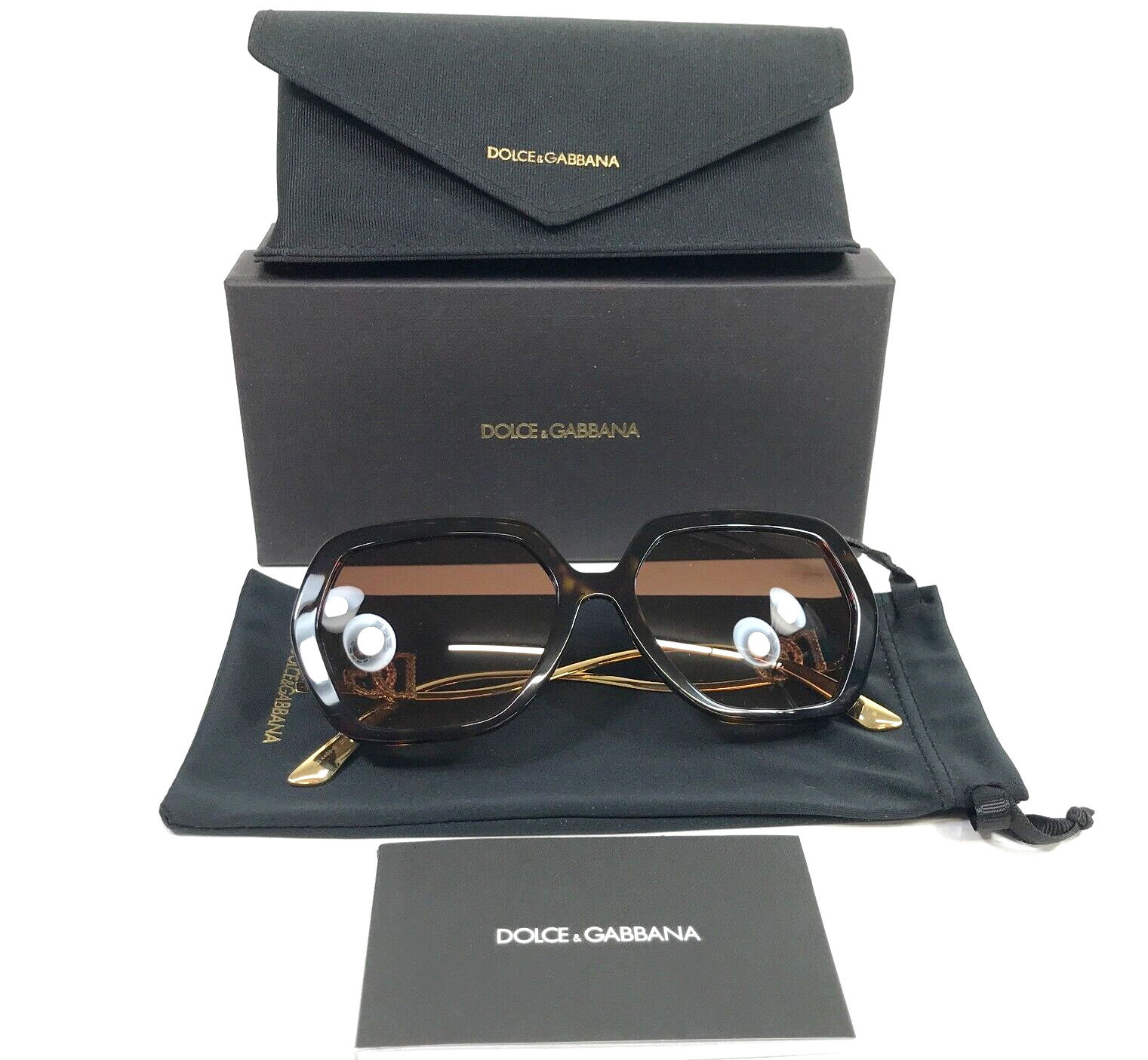 Pre-owned Dolce & Gabbana Sunglasses Dg4468-b 502/13 Gold Tortoise Octagon Crystal Frames In Brown