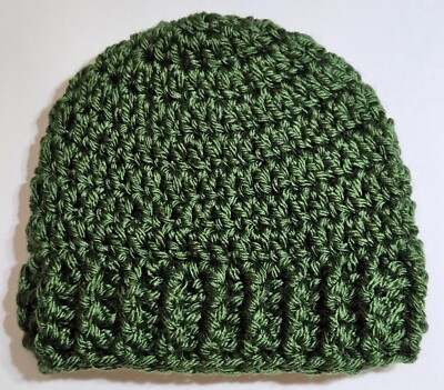 Beanie Preemie Baby Boy Hat Handmade Crochet Doll Solid Dark Sage Green