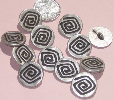 FUNKY Set 12 SPIRAL Vintage New SILVER METAL Buttons 13/16