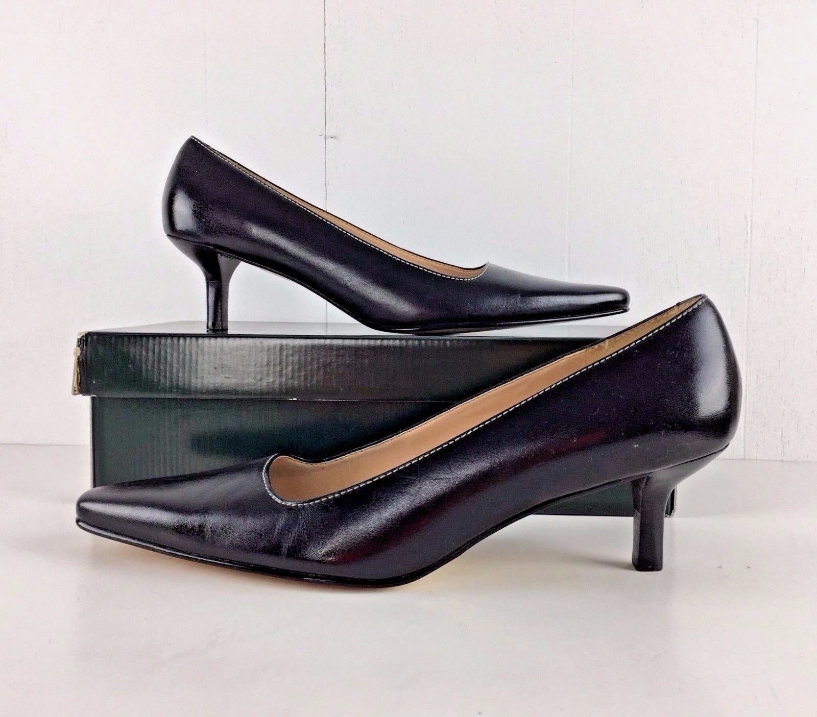Ralph Lauren LRL Bess Black Leather Shoes Heels Pumps 10 B Pointed Toes