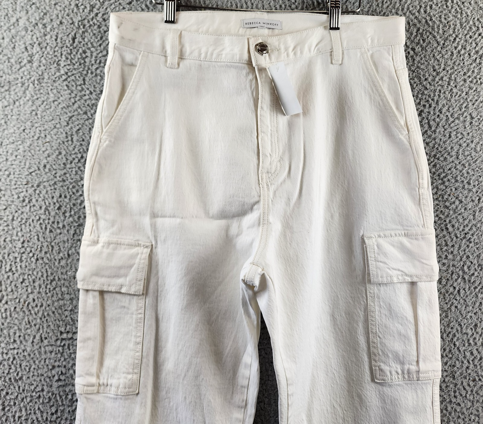 REBECCA MINKOFF Relaxed Cargo Pants Women's 30 Alabaster Button Zip Closure - Picture 4 of 20