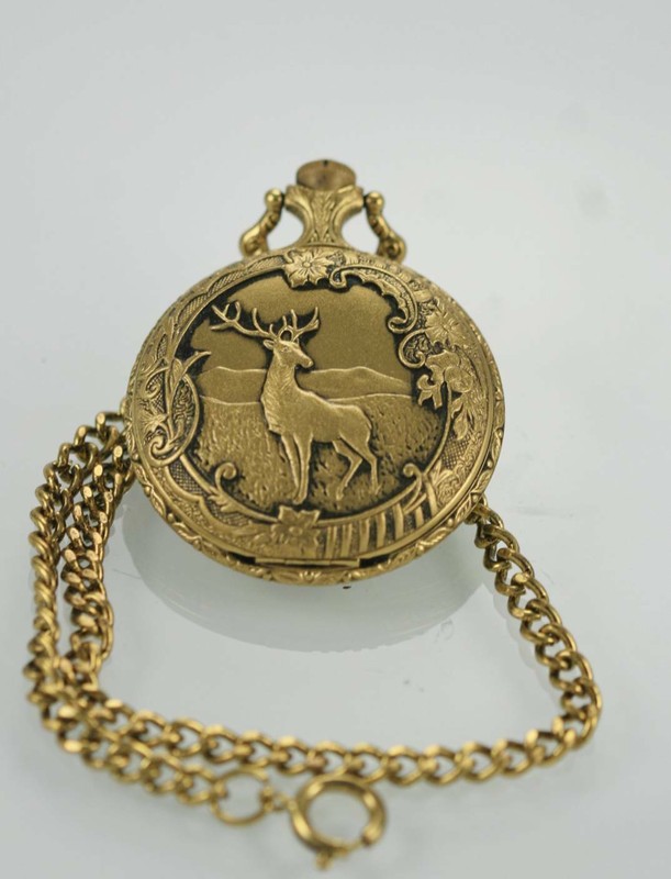 Majestron Mens Quail Stainless Steel Gold Flip Fob Quartz Battery