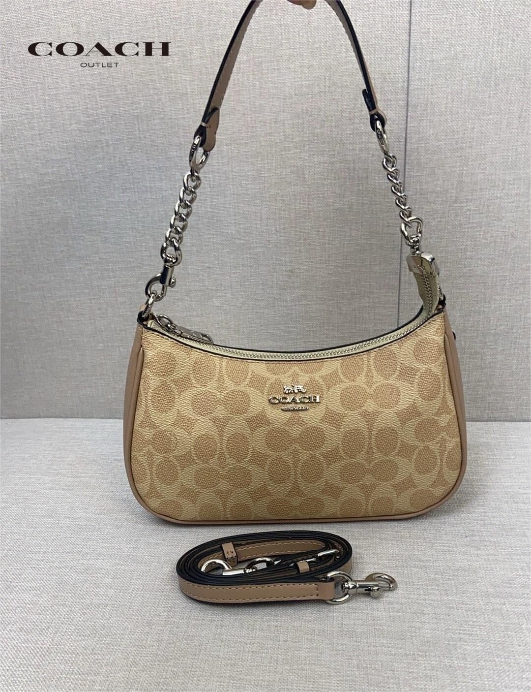 COACH Teri Shoulder Bag Signature Canvas Khaki CV933 Outlet