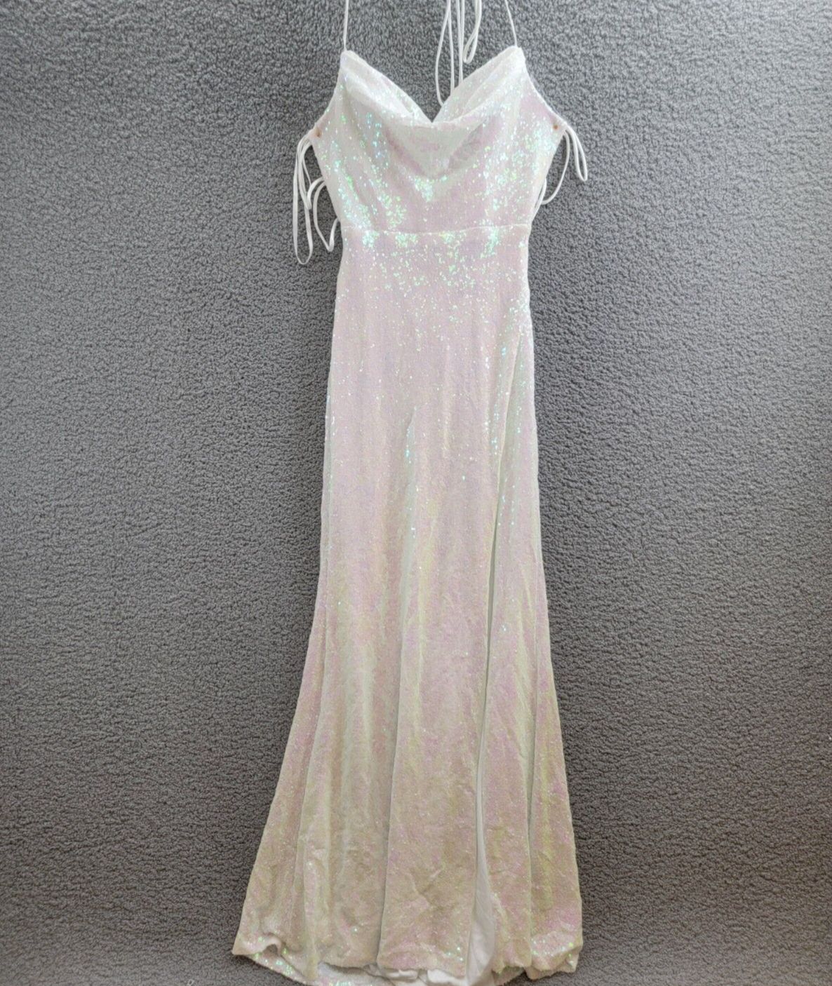 B Darlin Sequined Cowlneck Lace-Up-Back Gown Juniors' 9/10 Iridescent Zip Back - Picture 2 of 15