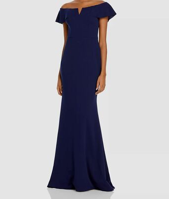 $325 Aqua Women's Blue Off The Shoulder Short Sleeve Evening Gown Dress Size 12