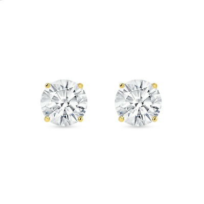 Pre-owned Shine Brite With A Diamond 5 Ct Round Cut Earrings Studs Solid Real 18k Yellow Gold Push Back Basket In White/colorless