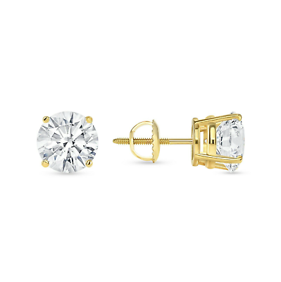 Pre-owned Shine Brite With A Diamond 5 Ct Round Cut Earrings Studs Solid Real 18k Yellow Gold Screw Back Basket In White/colorless