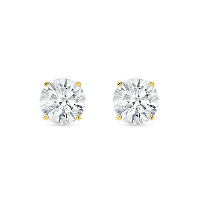 Pre-owned Shine Brite With A Diamond 4.5 Ct Round Cut Earrings Studs Solid Real 18k Yellow Gold Push Back Basket In White/colorless
