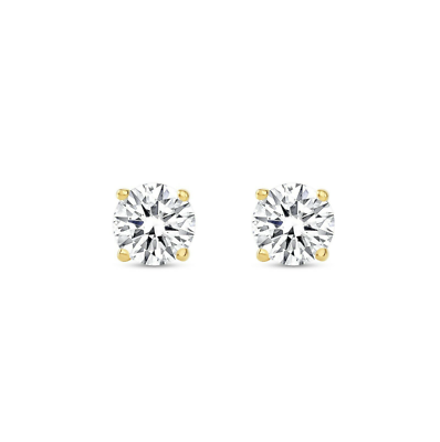 Pre-owned Shine Brite With A Diamond 1 Ct Round Real 18k Yellow Gold Simulate Diamond Earrings Studs Screwback Basket In White/colorless
