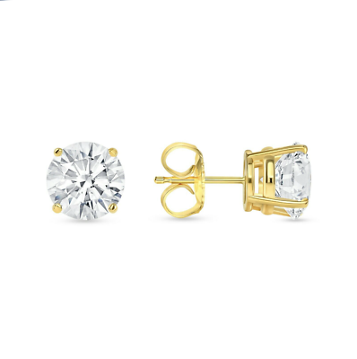 Pre-owned Shine Brite With A Diamond 5 Ct Round Cut Earrings Studs Solid Real 18k Yellow Gold Push Back Basket In White/colorless