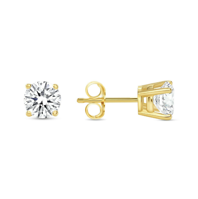 Pre-owned Shine Brite With A Diamond 1.5 Ct Round Cut Earrings Studs Solid Real 18k Yellow Gold Push Back Basket In White/colorless
