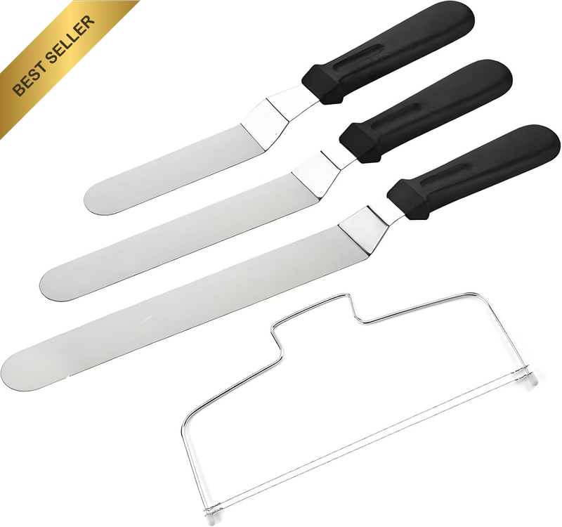 3PC Icing Spatula Set Wire Cake Slicer Angled Offset Stainless Steel
