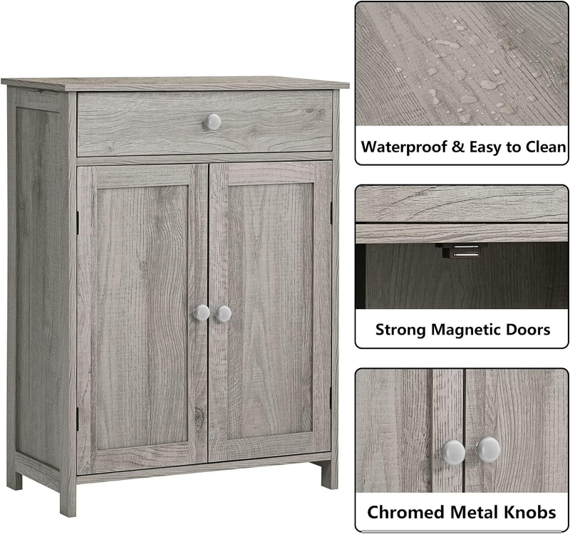 Bathroom Floor Storage Cabinet with 1 Drawer 2 Shelves and 2 Doors, Freestanding
