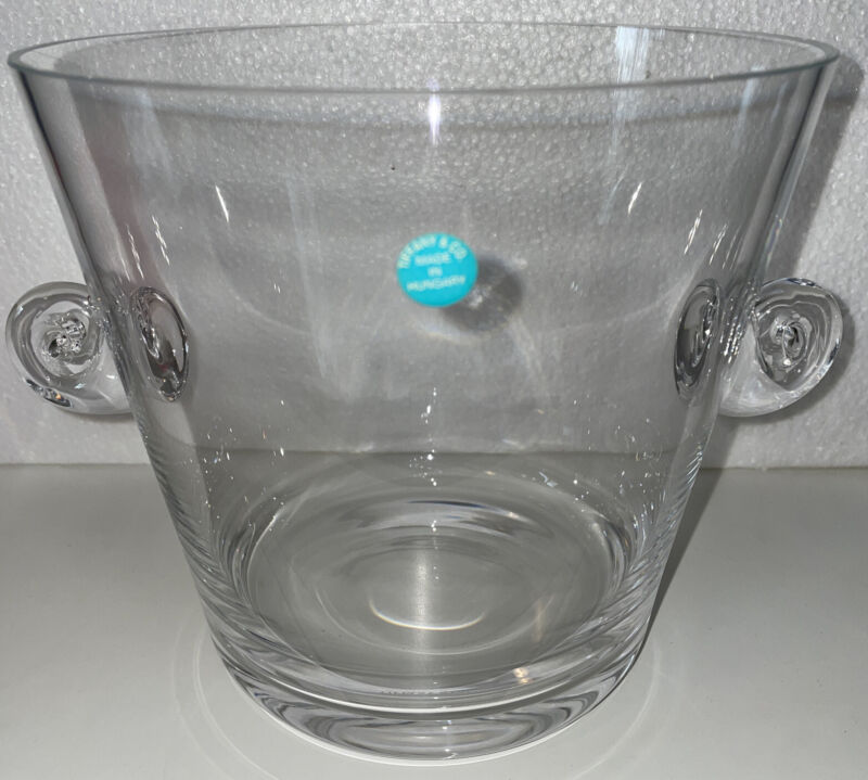 Tiffany & Co Crystal Ice Bucket Wine Champagne Chiller Scroll Handles Art Glass
