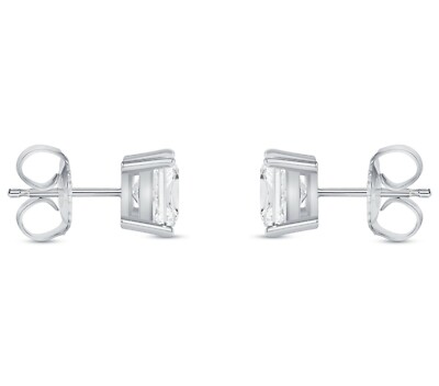 Pre-owned Shine Brite With A Diamond 3 Ct Princess Cut Earrings Studs Real Solid 14k White Gold Push Back Basket In White/colorless