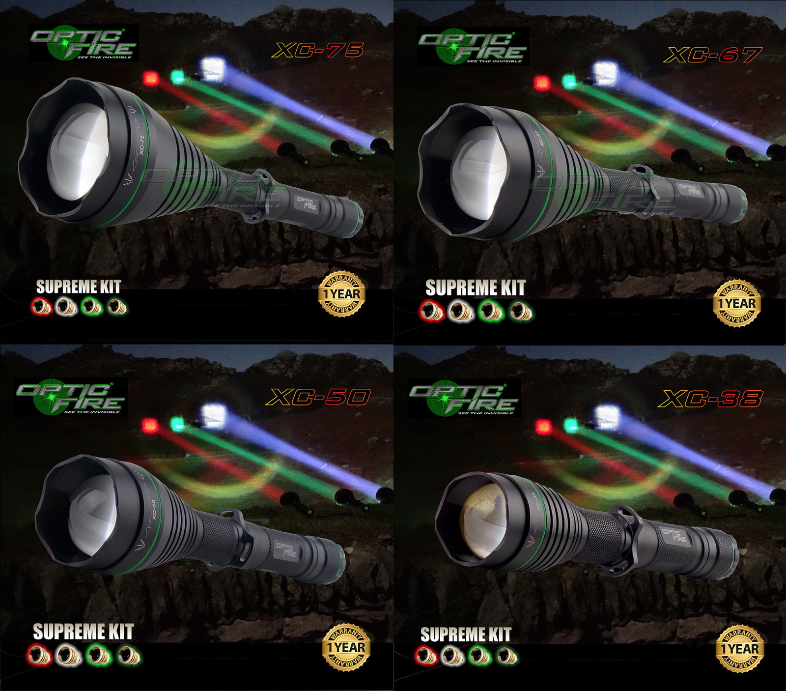 Opticfire ® AG 4 DEL haute puissance suprême Chasse Lampe torche NV Lampe Lamping Kit