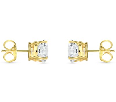Pre-owned Shine Brite With A Diamond 5 Ct Round Cut Earrings Studs Solid Real 18k Yellow Gold Push Back Basket In White/colorless